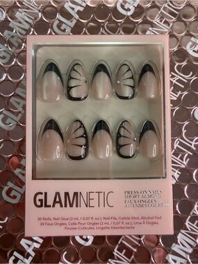 GLAMNETIC Nude & Black Short Almond Press-On Nails